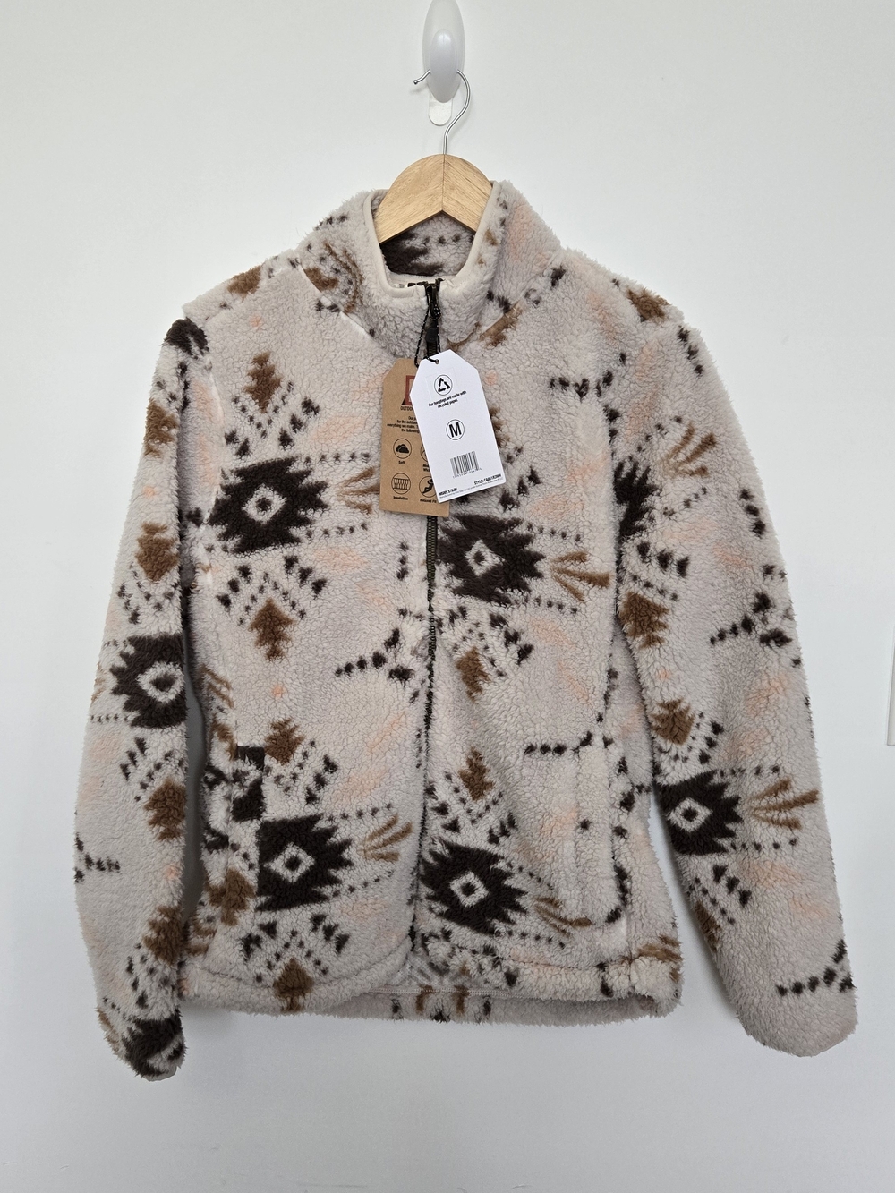 Avalanche Aztec Sherpa Zip Jacket in Cream, Brown & Black